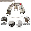 Festival Depot 13Pc Outdoor Furniture Patio Conversation Set Sectional Corner Sofa Chairs All Weather Wicker Metal Frame Rectangle Side Slatted Coffee Table with Thick Grey Seat Back Cushion No Pillow