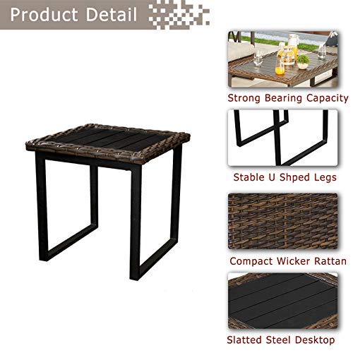 Festival Depot 12Pc Outdoor Furniture Patio Conversation Set Sectional Sofa Chairs All Weather Wicker Ottoman Metal Frame Slatted Side Coffee Table with Thick Grey Seat Back Cushions Without Pillows