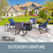 Festival Depot 7 Pieces Outdoor Fire Pit Table Set, Patio Conversation Set, Square Propane Gas Table, 4 PE Wicker Rocking Armchairs w/ Cushions and 2 Side Table Metal Furniture (Blue)