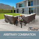 Festival Depot 7 Pcs Patio Conversation Set Outdoor Furniture Combination Sectional Sofa All-Weather PE Wicker Metal Armchairs with Seating Back Cushions Side Coffee Table (Beige)