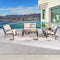Festival Depot 7 Pieces Patio Conversation Set Sectional Sofa Armchair with Thick Cushions and Coffee Table All Weather Metal Outdoor Furniture for Deck Garden, Beige