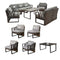 Festival Depot 8pcs Outdoor Furniture Patio Conversation Set Sectional Sofa Chairs All Weather Brown Wicker Ottoman Slatted Coffee Table with Thick Grey Seat Back Cushions, Black