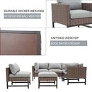 Festival Depot 6 Pieces Patio Outdoor Furniture Conversation Set Sectional Corner Sofa Wicker Chairs Ottomans with Metal Frame Furniture Seating Thick Soft Cushion (Gray)