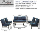 Festival Depot 6Pcs Outdoor Furniture Patio Conversation Set All Weather Black Metal Armchairs with Seat and Back Cushions, Rectangle Coffee Table for Deck Lawn Garden, Beige