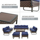 Festival Depot 11 Pcs Patio Outdoor Furniture Conversation Sets Sectional Sofa with All-Weather PE Rattan Wicker Chair, Loveseat Coffee Table and Soft Removable Couch Cushions (Blue)