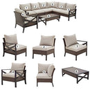 Festival Depot 8 Pcs Patio Outdoor Furniture Conversation Set Sectional Sofa with All-Weather Brown PE Rattan Wicker Back Chair, Coffee Table and Soft Thick Removable Couch Cushions