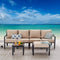 Festival Depot 6-Pieces Patio Outdoor Furniture Conversation Sets Sectional Sofa, All-Weather Black Slatted Back Chairs with Coffee Square Table, Ottoman and Thick Soft Removable Couch Cushions(Beige)