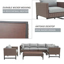 Festival Depot 7 Pieces Patio Outdoor Furniture Conversation Sets Sectional Corner Sofa, All-Weather Brown Manual Weaving Wicker Chairs with Side Coffee Table, Soft Thick Seating Couch Cushions (Grey)