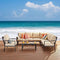 Festival Depot 8-Pieces Patio Outdoor Furniture Conversation Sets Loveseat Sectional Sofa, All-Weather Black X Slatted Back Chairs with Coffee Table and Thick Soft Removable Couch Cushions (Beige)
