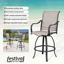 Festival Depot 9 Pcs Patio Dining Set Bar Height Stools Swivel Bistro Chairs with Armrest and Tempered Glass Top Table Metal Outdoor Furniture for Yard (Taupe)