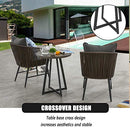Festival Depot 3 Pieces Patio Furniture Outdoor Bistro Set Iron Desktop Wood Grain Circle Coffee Side Table Slatted Steel Frame