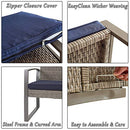 Festival Depot 5 Pieces Wicker Patio Furniture Set PE Wicker Rattan Outdoor Conversation with Cushion and Coffee Table for Deck Garden Balcony Porch (Blue)
