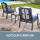 Festival Depot 3-Piece Patio Bistro Set Conversation Set Armchair Set with Side Coffee Table Outdoor Furniture with Hand-Woven Textilene Rope Backrest (Black Metal Frame with Blue Cushion)