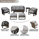 Festival Depot 9pcs Outdoor Furniture Patio Conversation Set Sectional Sofa Chairs All Weather Brown Wicker Ottoman Slatted Coffee Table End Table with Thick Grey Seat Back Cushions, Black