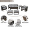 Festival Depot 9pcs Outdoor Furniture Patio Conversation Set Sectional Sofa Chairs All Weather Brown Wicker Ottoman Slatted Coffee Table End Table with Thick Grey Seat Back Cushions, Black