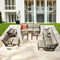 Festival Depot 12Pc Outdoor Furniture Patio Conversation Set Sectional Sofa Chairs All Weather Wicker Ottoman Metal Frame Slatted Side Coffee Table with Thick Grey Seat Back Cushions Without Pillows