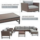 Festival Depot 10 Pieces Patio Conversation Set Combination Sectional Corner Sofa Set Outdoor Furniture Chairs with Cushions Side Coffee Table Ottoman, Gray