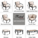 Festival Depot 9 Pieces Patio Conversation Set Sectional Sofa Armchair with Thick Cushions and Side Coffee Table All Weather Metal Outdoor Furniture for Deck Garden, Beige