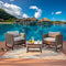 Festival Depot 3 Pieces Patio Outdoor Bistro Set Wicker Sofa Armchairs Lounge with Seating Back Cushions Metal Side Coffee Table Garden (3pc Wicker Chair Sets, Gray)