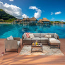 Festival Depot 7 Pieces Patio Outdoor Furniture Conversation Sets Sectional Corner Sofa, Wicker Chairs with Ottoman, Coffee Table and Seating Thick Soft Cushion(Grey)