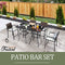 Festival Depot 6 Pcs Patio Bar Set of 4 Wicker Stools with Cushions Rattan High Stools with Armrests and 2 Tempered Glass Top Counter Tables in Metal Frame Outdoor Furniture for Bistro Garden