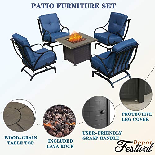 Festival Depot Patio Conversation Set Outdoor Furniture 50,000 BTU 42 Inch Propane Fire Pit Table Gas and Armrest Chair with Thick & Soft Cushions for Garden, Deck, Pool, Backyard
