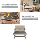 Festival Depot 2Pcs Patio Loveseat Set with Thick Cushions and Coffee Table Outdoor Metal Frame Seating Bench for Garden Bistro, Beige
