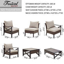 Festival Depot 8 Pcs Patio Outdoor Furniture Conversation Set Sectional Sofa with All-Weather Brown PE Rattan Wicker Back Chair, Coffee Side Table and Soft Thick Removable Couch Cushions