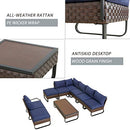 Festival Depot 9 Pcs Patio Conversation Sets Outdoor Furniture Sectional Corner Sofa with All-Weather PE Rattan Wicker Chair Coffee Table and Thick Soft Removable Couch Cushions (Blue)
