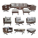 Festival Depot 9pcs Outdoor Furniture Patio Conversation Set Sectional Corner Sofa Chairs with X Shaped Metal Leg All Weather Brown Rattan Wicker Ottoman Coffee Table with Grey Seat Back Cushions