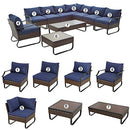 Festival Depot 10 Pcs Patio Conversation Sets Outdoor Furniture Sectional Corner Sofa with All-Weather PE Rattan Wicker Chair Coffee Table and Thick Soft Removable Couch Cushions (Blue)