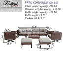 Festival Depot 9pcs Outdoor Furniture Patio Conversation Set Sectional Corner Sofa Chairs with X Shaped Metal Leg All Weather Brown Rattan Wicker Ottoman Coffee Table with Grey Seat Back Cushions