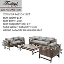 Festival Depot Patio 7 Pieces Outdoor Furniture Conversation Sets Sectional Corner Sofa, All-Weather Brown Manual Weaving Wicker Chairs with Side Coffee Table, Soft Back Seating Couch Cushions (Grey)