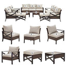 Festival Depot 12 Pcs Patio Outdoor Furniture Conversation Set Sectional Sofa with All-Weather Brown PE Rattan Wicker Back Chair, Ottoman, Coffee Table and Soft Thick Removable Couch Cushions