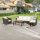 Festival Depot 7 Pcs Patio Conversation Set Outdoor Furniture Combination Sectional Sofa All-Weather PE Wicker Metal Armchairs with Seating Back Cushions Side Coffee Table (Beige)