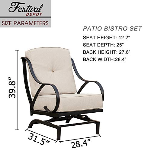Festival Depot Patio Conversation Set Outdoor Furniture 50,000 BTU 42 Inch Propane Fire Pit Table Gas and Armrest Chair with Thick & Soft Cushions for Garden, Deck, Pool, Backyard
