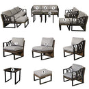 Festival Depot 12Pc Outdoor Furniture Patio Conversation Set Sectional Sofa Chairs All Weather Wicker Ottoman Metal Frame Slatted Side Coffee Table with Thick Grey Seat Back Cushions Without Pillows