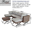 Festival Depot 7pcs Outdoor Furniture Patio Conversation Set Sectional Corner Sofa Chairs with X Shaped Metal Leg All Weather Brown Rattan Wicker Ottoman Side Coffee Table with Grey Seat Back Cushions