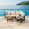Festival Depot 6 Pcs Patio Outdoor Furniture Conversation Set Sectional Corner Sofa with All-Weather Brown Wicker Back Chair, Coffee Side Table, Ottoman and Soft Thick Removable Couch Cushion