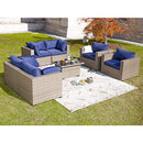 Festival Depot 7 Pieces Patio Furniture Outdoor Conversation Set Sectional Wicker Sofa Set with Removable Seat Cushions and Coffee Table with Tempered Glass for Garden Deck Porch Lawn Balcony, Blue