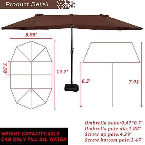 Festival Depot 14.7 ft Patio Outdoor Double-Sided Umbrella Large Twin Market Ventilation Aluminum Crank for Porch, Deck, Backyard and Pool