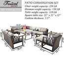 Festival Depot 15Pc Outdoor Furniture Patio Conversation Set Sectional Corner Sofa Chairs All Weather Wicker Ottoman Metal Frame Slatted Coffee Table with Thick Grey Seat Back Cushions Without Pillows