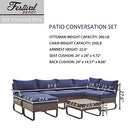 Festival Depot 7 Pieces Patio Outdoor Furniture Conversation Sets Chairs Sectional Corner Sofa, All-Weather Wicker Back Chair with Coffee Square Table and Thick Soft Removable Couch Cushions (Blue)