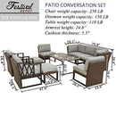 Festival Depot 10Pc Outdoor Furniture Patio Conversation Set Sectional Corner Sofa Chairs All Weather Wicker Ottoman Metal Frame Slatted Coffee Table with Thick Grey Seat Back Cushions Without Pillows