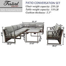 Festival Depot 9pcs Outdoor Furniture Patio Conversation Set Sectional Corner Sofa Chairs All Weather Brown Rattan Wicker Slatted Coffee Table with Grey Thick Seat Back Cushions, Black
