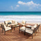Festival Depot 10-Pieces Patio Outdoor Furniture Conversation Sets Loveseat Sectional Sofa, All-Weather Black X Slatted Back Chair with Coffee Table and Removable Couch Cushions (Beige)