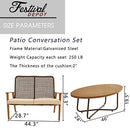 Festival Depot 2 Pieces Patio Outdoor Furniture Conversation Set Loveseat with Metal Side Coffee Side Table Wooden-Color Steel Wicker Weaving Mesh Back Armchair with Cushions (Khaki)