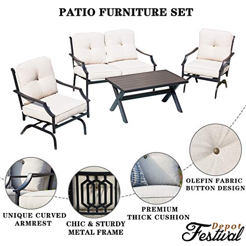 Festival Depot 3-Piece Outdoor Patio Armrest Chairs Set Garden Bistro Square Metal Table and Seating Set with Thick Cushions
