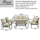 Festival Depot 6Pcs Outdoor Furniture Patio Conversation Set All Weather Black Metal Armchairs Loveseat with Seat and Back Cushions, 3-Seating Chair, Rectangle Coffee Table for Deck Lawn Garden