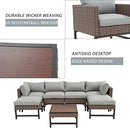 Festival Depot 7 Pieces Patio Outdoor Furniture Conversation Sets Sectional Corner Sofa with Wicker Chairs, Ottoman, Coffee Table and Seating Thick Soft Cushion(Grey)